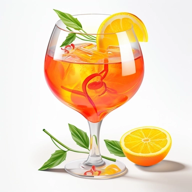 Sharp Illustration of a Spritz Cocktail clipart aginst white background, illustration style, vibrant colors, unreal engine 5, detailed illustration, high resolution, high quality, solid white background