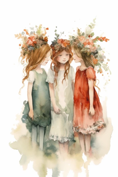 3 sisters watercolor clipart