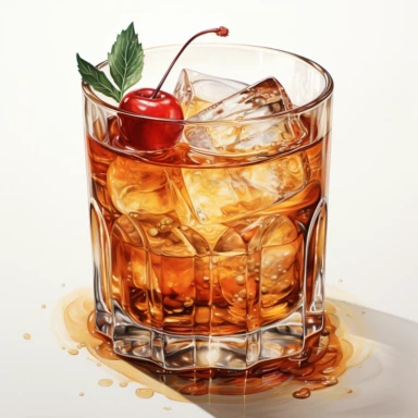 Old Fashioned Cocktail, high level watercolor, hyper realistic cartoon, white background, 8k, ultra detailed clipart
