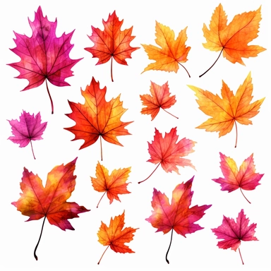 fall leaves, clipart, red, orange, purple, realistic, wind