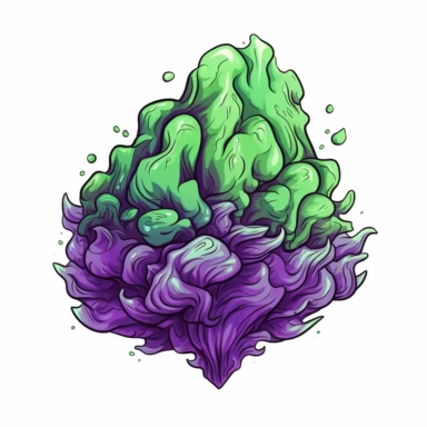 single marijuana nug, purple and green, clipart, illustration, white background, thick outline