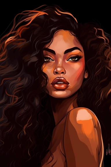 Colorful Cartoon Black Skin African American Clipart Plus size Beautiful Rich Woman having beautiful face long eyelashes and beautiful lips beautiful long hair confident no text