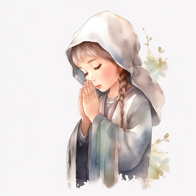 Watercolor Prayer Prayer Hand png Full body realistic cartoon 32k UHD cute. 15 cm thick outline. Black color. There was no shadow on the ground. with realistic watercolors and detailed illustrations. Cartoon, PNG clipart, transparent white background