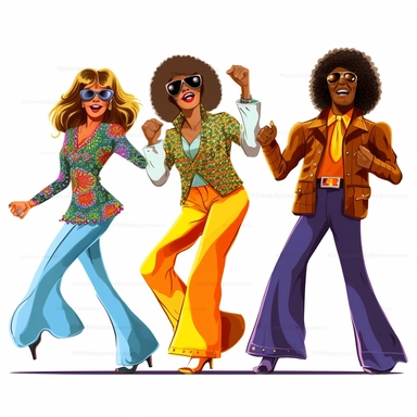 Disco 70s , Funny cartoon Pop clipart white background