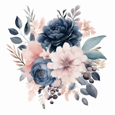 watercolour navy and dusty pink and dusty blue floral clipart
