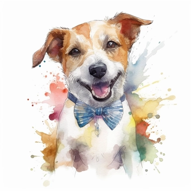 a moving dog dressed up, dressed up, happy smiling face, cute animal, adorable, playful atitude, adorable watercolor animal clipart, no background, high quality and very sharp image with clear focus