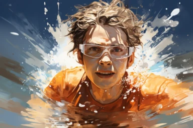 swimmer, clipart, illustration, summer, water color, white background, high detail,octane render ,golden hour,32k