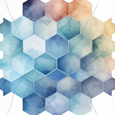 watercolor style, hexagon hive grid, semi-transparent splash in very faded dusty blue hues, etheral, very light, barely visible colors, almost transparent, clipart isolated on white background, 4K