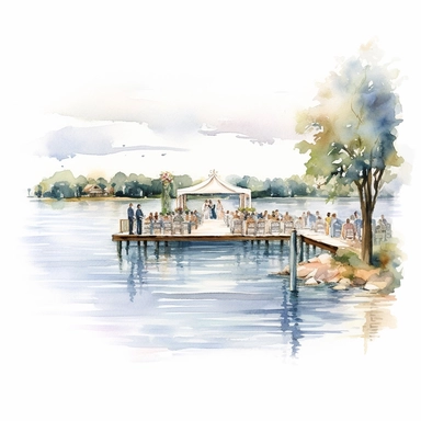 watercolour wedding ceremony on the water, clipart on white background, highly detailed, professional color gradation, clean sharpness
