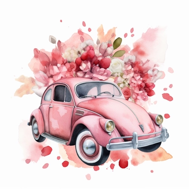 alentine's day watercolor illustrations clipart, in the style of vicente romero redondo, collage-inspired, ornate, pink, cinquecento, strong use of color, scrapbook, watrecolor style, white background