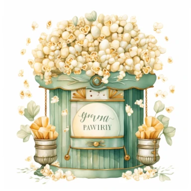 A realistic high detailed watercolor wedding popcorn machine, pastel colors, in the style of digital print, clipart, illustration, sticker, ultra high definition, rich details, 32K, HD