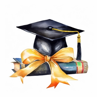 graduation cap and diploma watercolor clipart