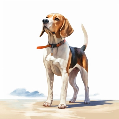 realistic Beagle dog standing on the beach clipart , white background