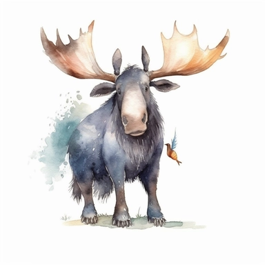 cartoon watercolor cute woodland creature Moose, very detailed, clipart, modern style, white background, 8k--v 5--q 2