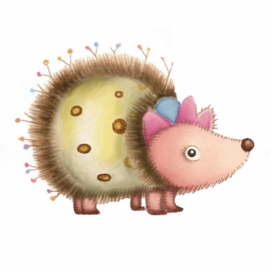 beautiful cute whimsical brown hedgehog, hedgepig, Erinaceus, realistic, photorealistic, anatomically accurate, lifelike, naturalistic, simplified, simplistic, doodled by a child, folk art, strange quirky shapes, distorted, watercolor texture, soft brush strokes, clipart on white background, high resolution, free margins