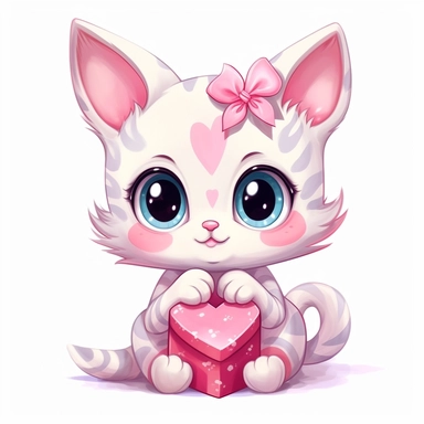 kawaii a very cute cuddly eyes happy kitten wearing a pink coat giving out heart's clipart Easter spring bunny scrapbooking Crafton digital paper white background