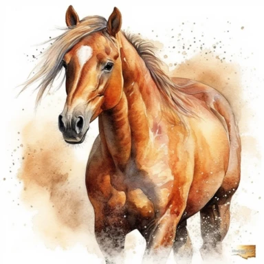 Mustang Horse, highly detailed, watercolor, clipart, illustration, white background, digital painting, paper crafting, no signature, no text