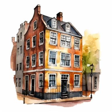 a Netherlands Anne Frank House in the style of watercolour clipart with detailed brush strokes