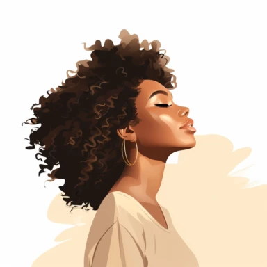 clipart of black woman with medium length natural hair, with hand on cheek, slight side view, with light brown shirt