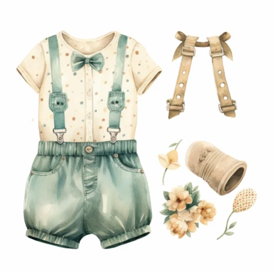 clipart, vintage, watercolor, cute clothing outfit for newborn baby boy and girl, hand drawn