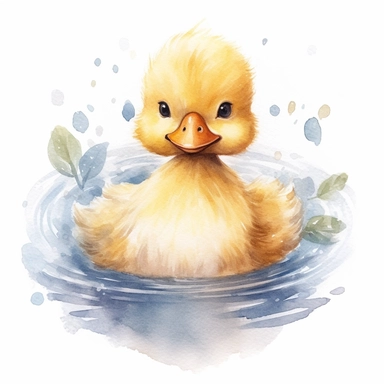 a delightful watercolor clipart image with a white background, portraying a baby duckling with downy feathers and a playful quack, its round body and innocent expression radiating the sweetness and cuteness of kawaii baby birds.
