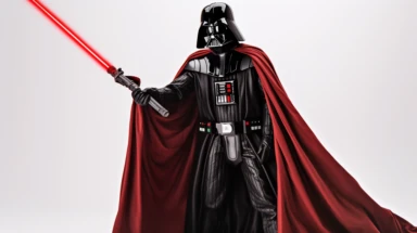 A classic Star Wars clipart of Darth Vader, standing tall in front of a white background, with his iconic helmet and mask, black flowing cape, red lightsaber, and black gloves, Photography, using a Canon EOS R5 with a 70-200mm lens, f/4, 1/200s, ISO 100,