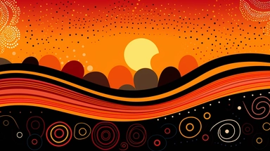 aboriginal australia dreamtime, songlines, simple clipart flat illustration of red yellow and black color gradients
