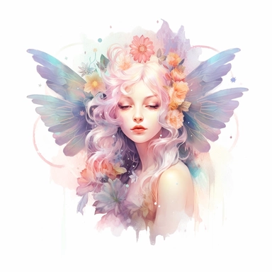 Fairy, clipart, intense white and deep pastel colors, dnd, watercolor, no background, isolated on a white background, self contained, well defined edges, by amy sol and magali villeneuve and susan bourdet and ross tran, spaced out, glowy, intricate, 8k