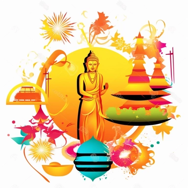 Design clipart representing Thai festivals Descriptive Keywords: Songkran Water Festival, Loy Krathong, Yi Peng Lantern Festival, Phi Ta Khon Ghost Festival, Vegetarian Festival Style of Photograph: Festive and colorful