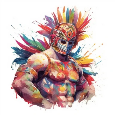 a Mexico Lucha Libre in the style of watercolour clipart with detailed brush strokes