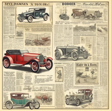 vintage style automobile newspaper illustrations clipart set, detailed 4k, clipart style, background white