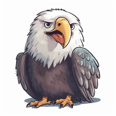 Cute Bald Eagle, happy and smiling, bold line, grey outline, clipart, sticker, white background, no shadow, 8k detail
