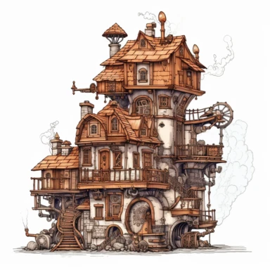 2d steampunk house, clip art