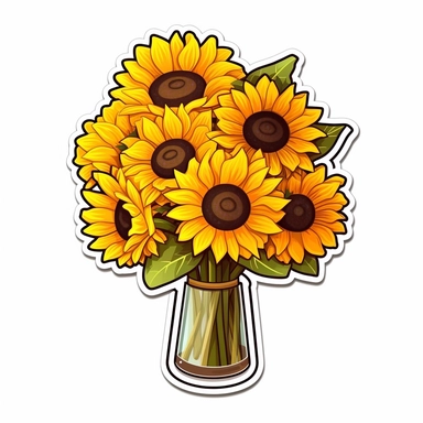 sunflower bouquet clipart sticker cartoon white border die cut flat design