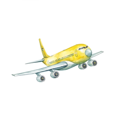 Travel Watercolor Clipart, airplane 19 yellow girly , single object,isolated on white background, highly detailed, hand painted watercolor illustration by Cath Kidston, Emma Bridgewater,white background for removing background--no text shadow font watermark