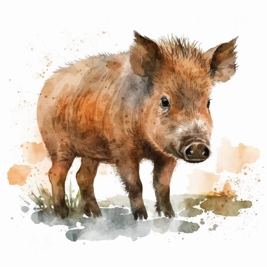 cute wild boar, watercolor clipart, realistic, childlike animal illustration, isolated on white background, Beatrix Potter, clean blended strokes