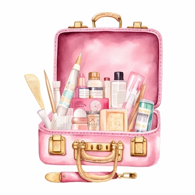 sweet pink and gold hand-painted in watercolors, first aid kit clipart, first aid suupply, isolated white background, single design, sharp, bold , sweet pink, cream, gold, hand-painted watercolor