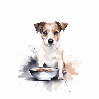 Watercolor dog bowl clipart, white isolated background, space out, hd