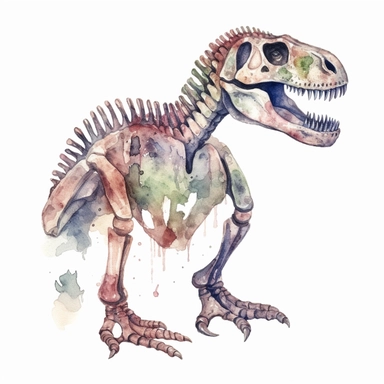 Watercolor dinosaur fossil clipart, white isolated background, space out, hd