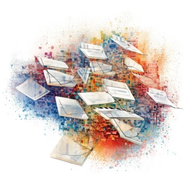 digital documents linked together on a white background, illustration, clipart