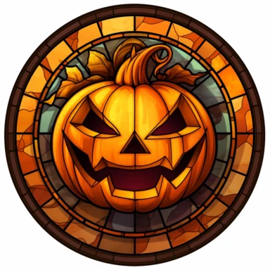 Stained Glass jack-o-lantern in the shape of a circle PNG Clipart