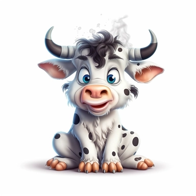 Cute Beautiful Funny Baby angry cow is sitting Full body Sublimation Clipart,Cartoon,hyper realistic, intricate detail, illustration style,high solution,on the white background