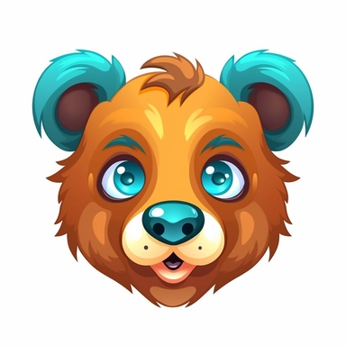 fantasy happy cute bear face, cartoon, clipart, mascot, isolated on white background