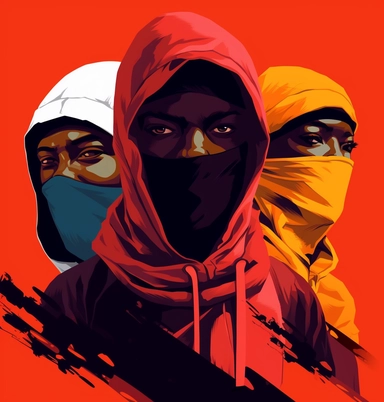 slick ninjas music clipart vector graphic, in the style of titus kaphar, celebrity portraits, normcore, coloristic, 1st version, unapologetic grit, commission for