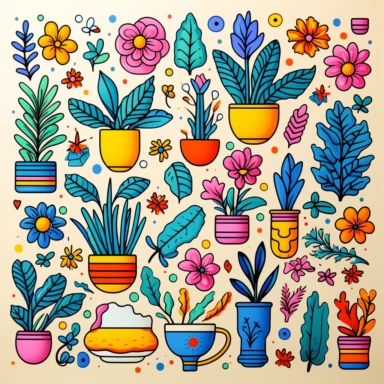90s clipart design, Comic Sans, floral patterns, geometric shapes, lively colors, and even Nickelodeon-inspired illustrations