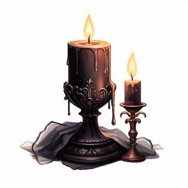dark academy candle for a dark comic, in the style of ekaterina panikanova, dark and brooding designer, fernando amorsolo, realistic chiaroscuro, cryptid academia, dark academia, watercolor clipart