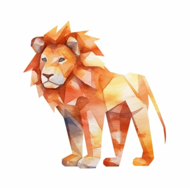 Watercolor, clip art, lion, for kids, no text, white background, [origami]