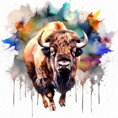american bison oil painting watercolor clipart graffiti