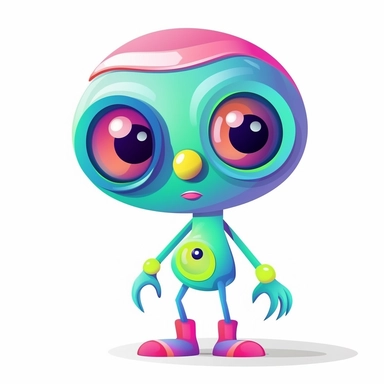 cute cartoon alien, colorful, in the style of george ault, clipart, white background