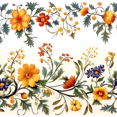Clipart,Floral header design, white background, tile